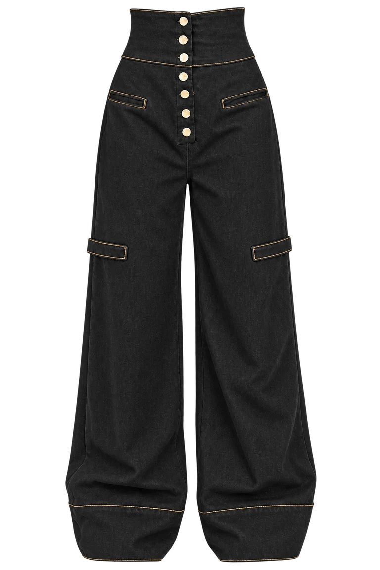 Denim Noir Majesty Set — Default appearance — bottom front; reference-based garment reconstruction