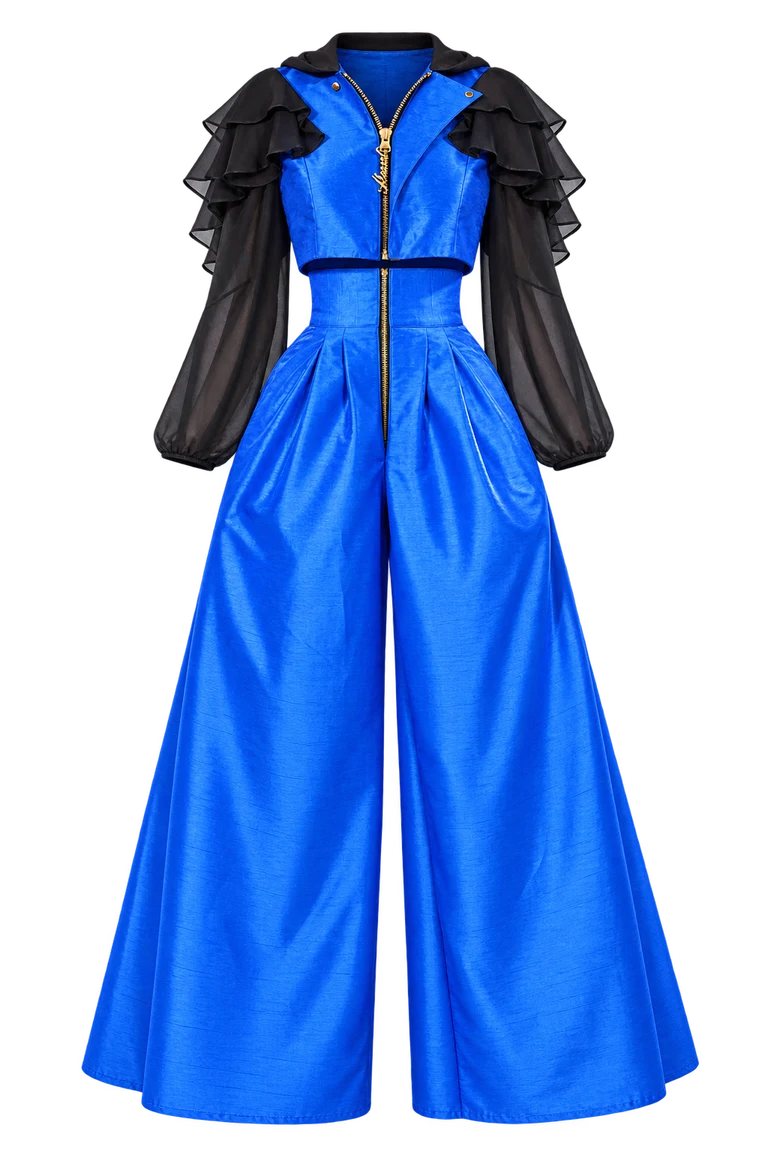 Genteel Elevated Jumpsuit — Blue — complete outfit without model
