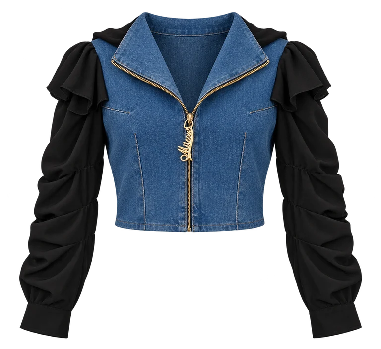 Denim Allure Top and Bottom — Default appearance — top front; reference-based garment reconstruction
