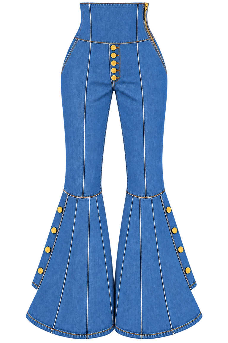 Denim Miiconic set — Default appearance — bottom front; reference-based garment reconstruction