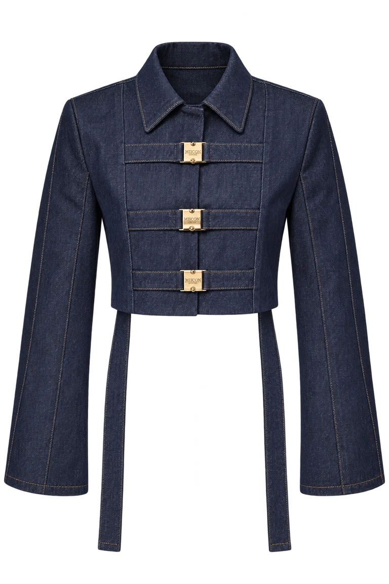Denim Strapped Aristocrat — Default appearance — top front; reference-based garment reconstruction