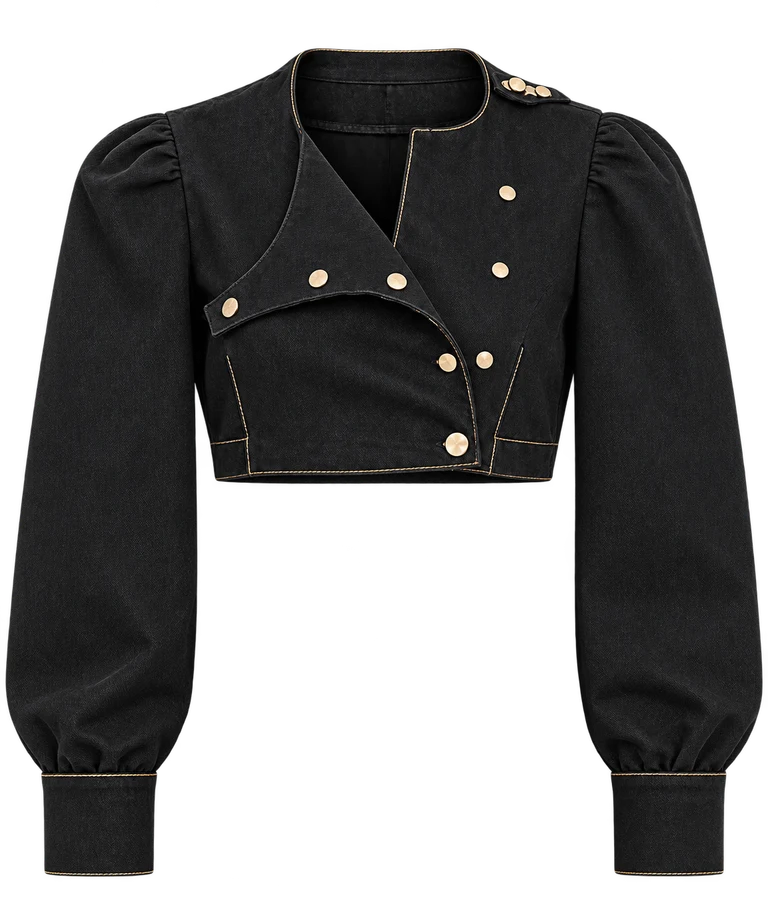 Denim Noir Majesty Set — Default appearance — top front; reference-based garment reconstruction