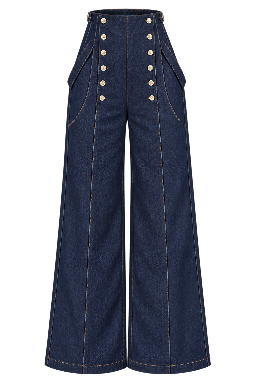 Denim Strapped Aristocrat — Default appearance — bottom front; reference-based garment reconstruction