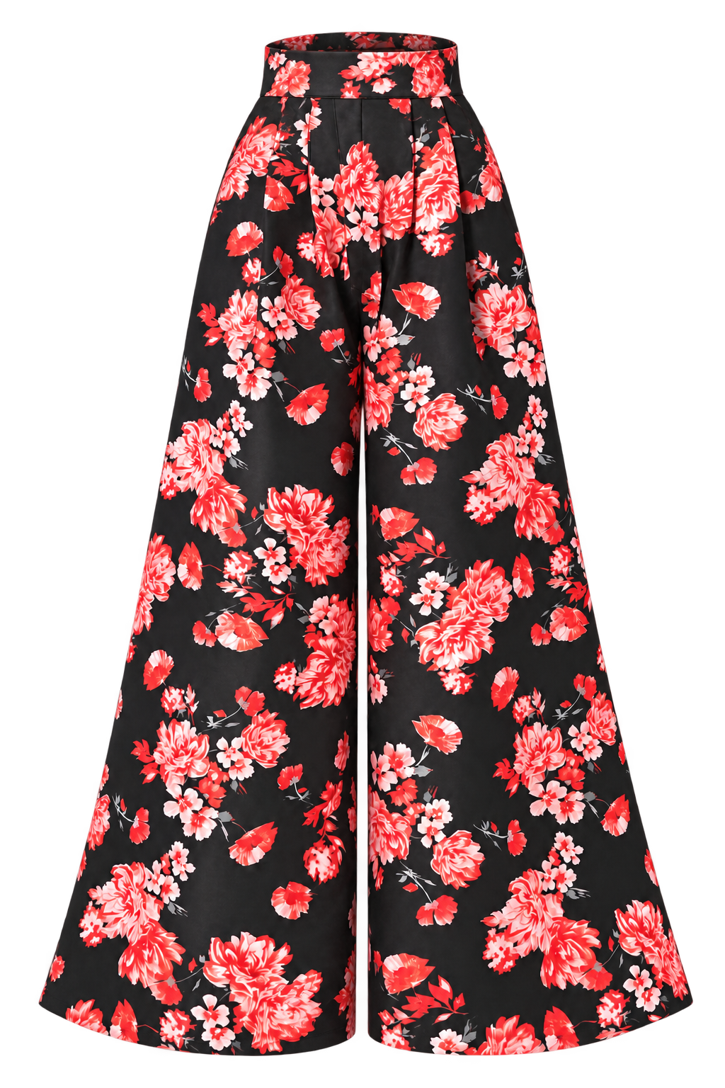 Genteel Red Asymmetrical Floral suit — Default appearance — bottom front; reference-based garment reconstruction