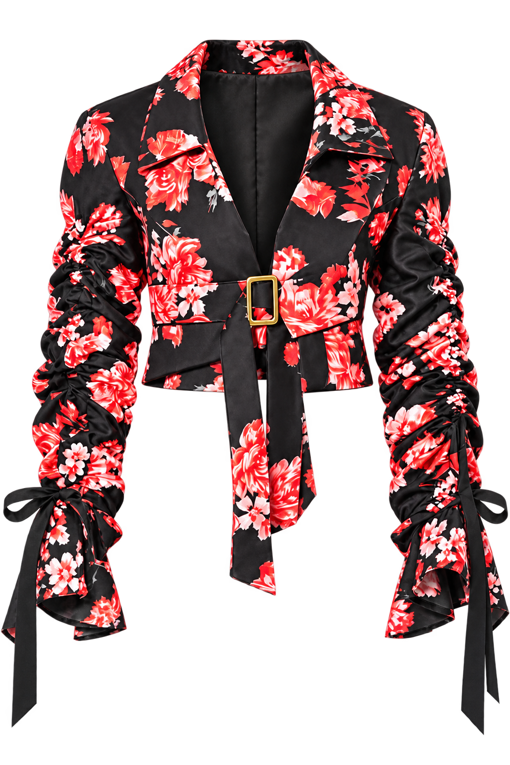 Genteel Red Asymmetrical Floral suit — Default appearance — top front; reference-based garment reconstruction