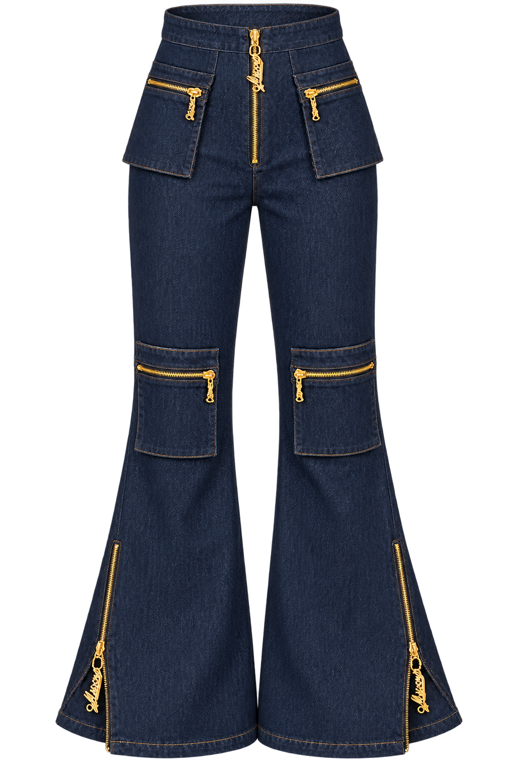 Denim Jumpsuit — Default appearance — bottom front; reference-based garment reconstruction