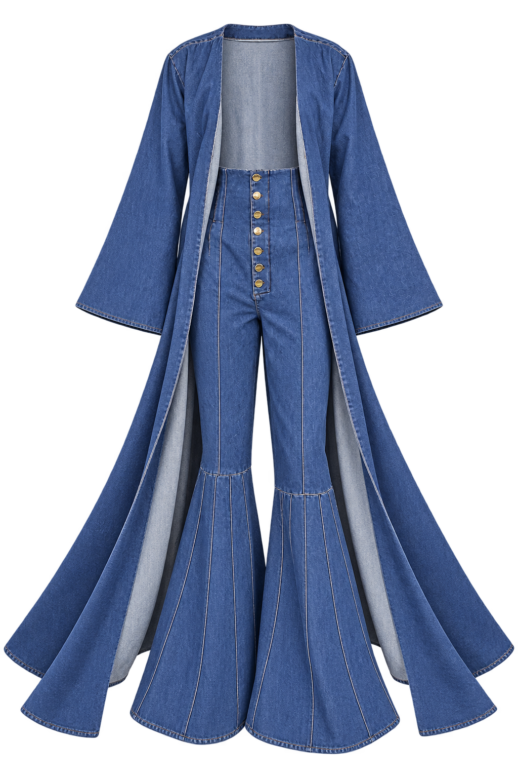 Sapphire Stride Denim Robe — Indigo — complete outfit without model