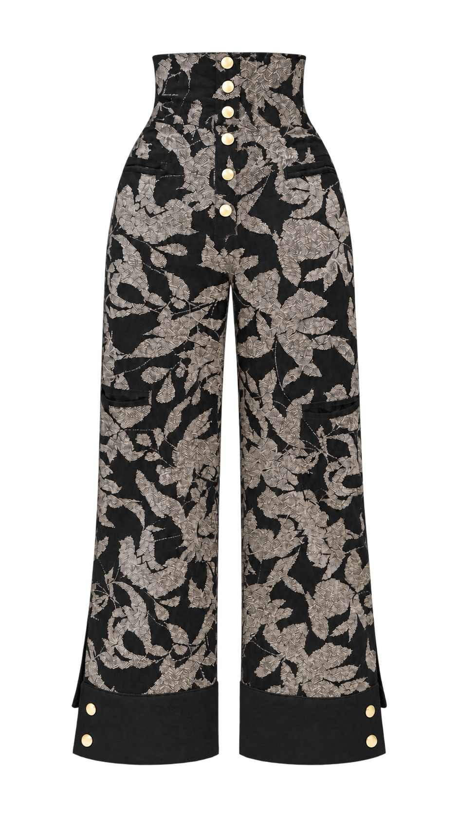 Genteel Corduroy Halter jacket with Extra High Waist Button Pant — Default appearance — bottom front; reference-based garment reconstruction