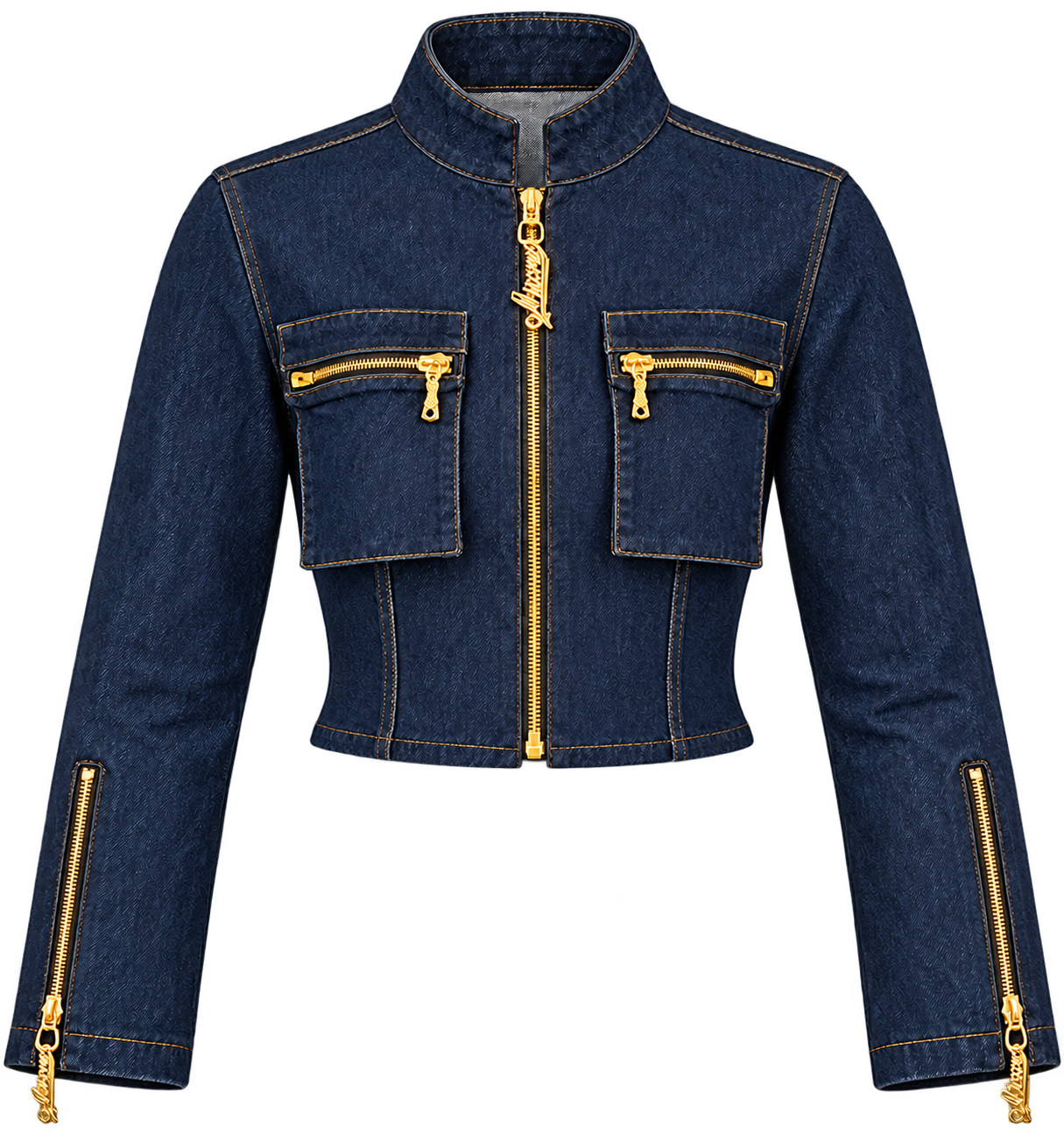 Denim Jumpsuit — Default appearance — top front; reference-based garment reconstruction