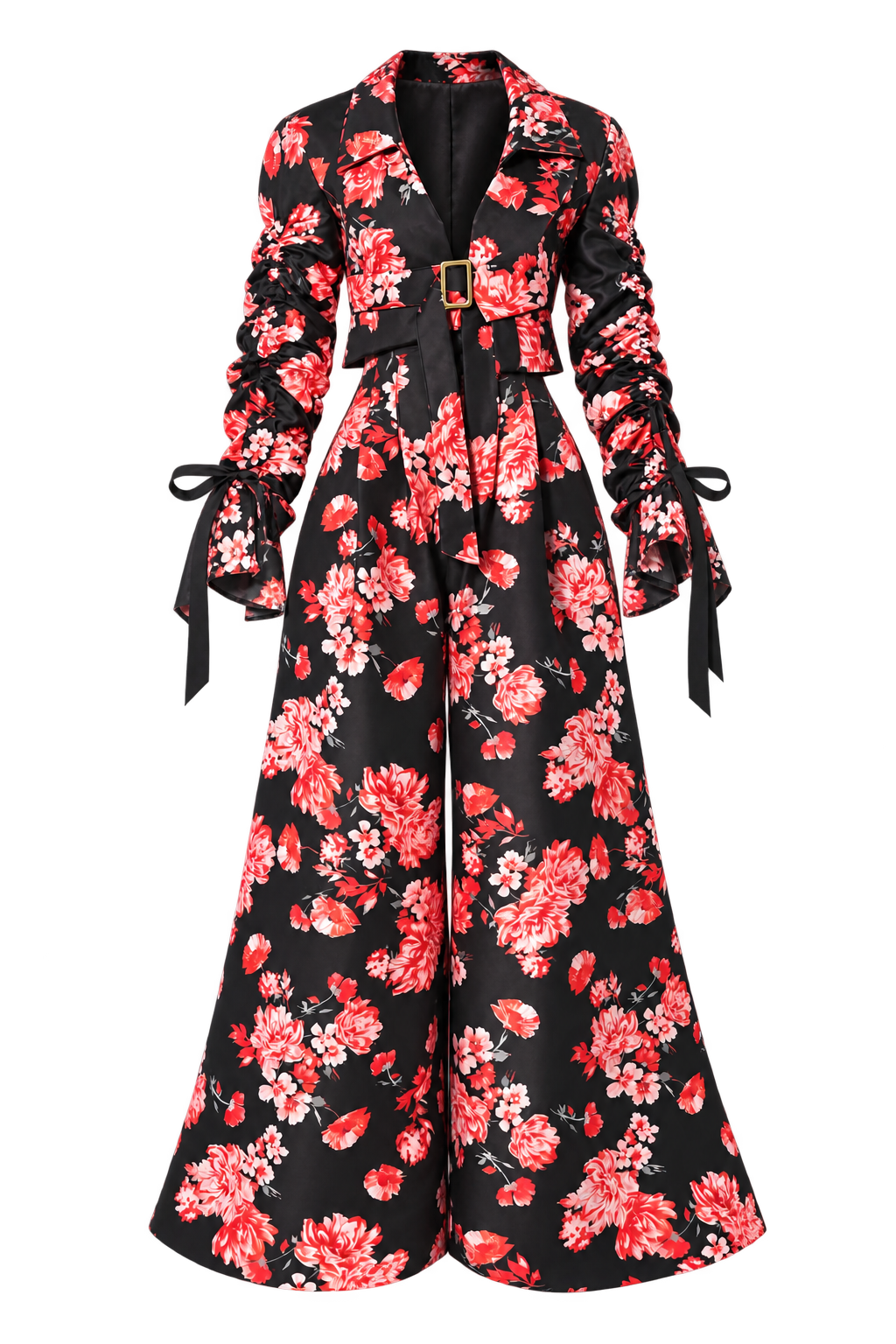 Genteel Red Asymmetrical Floral suit — complete outfit without model