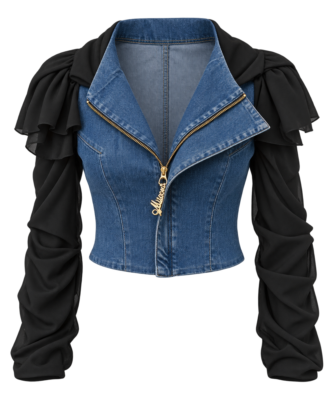 Denim Allure Top and Bottom — Default appearance — top front; reference-based garment reconstruction
